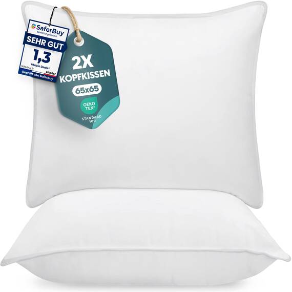 Utopia Bedding KopfKissen (2er Set), 65 x 65 cm Schlafkissen, Atmungsaktiv et Weich Kissen (Weiß)
