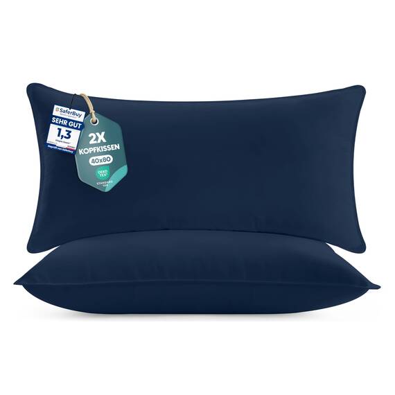 Utopia Bedding KopfKissen (2er Set), 40 x 80 cm Schlafkissen, Atmungsaktiv et Weich Kissen (Marineblau)