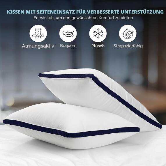 Utopia Bedding Kopfkissen (2er Set), 40 x 80 cm Schlafkissen, Gebürsteter Stoff Bezug Bettkissen, Premium Qualität Weich et Atmungsaktiv Kissen (Marineblau)