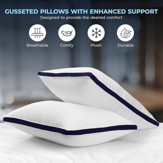 Utopia Bedding Kopfkissen (2er Set), 50 x 70 cm Schlafkissen, Gebürsteter Stoff Bezug Bettkissen, Premium Qualität Weich et Atmungsaktiv Kissen (Marineblau)