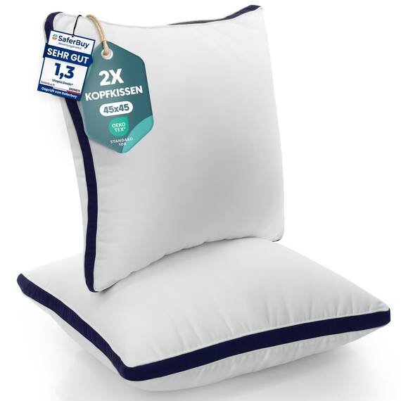 Utopia Bedding Kopfkissen (2er Set), 45 x 45 cm Schlafkissen, Gebürsteter Stoff Bezug Bettkissen, Premium Qualität Weich et Atmungsaktiv Kissen (Marineblau)