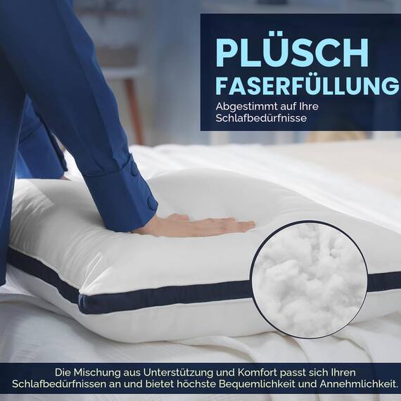 Utopia Bedding Kopfkissen (2er Set), 40 x 80 cm Schlafkissen, Gebürsteter Stoff Bezug Bettkissen, Premium Qualität Weich et Atmungsaktiv Kissen (Marineblau)
