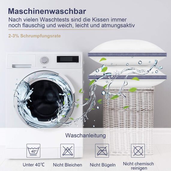 BedStory Kopfkissen 40x80, 2er Set Kissen 40x80, 2x850g 100% Mikrofaser, Stützendes, Atmungsaktives Schlafkissen, Geeignet für Seitenschläfer, Rückenschläfer und Bauchschläfer, Weiß