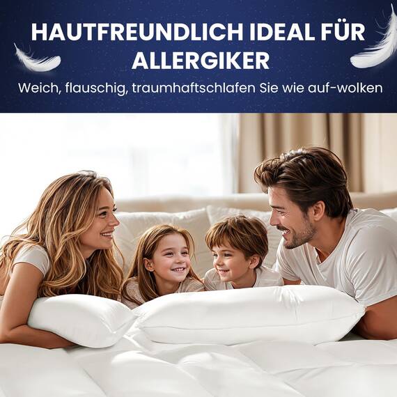 DEITAS AiAngu Daunenkissen flauschig 79.99x79.99 2er - 3-Kammer Design für optimalen Nackenstütz, weiche & atmungsaktive 100% Baumwollbezug - CP(Weiß)