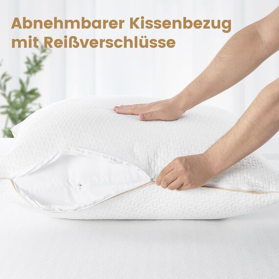 BedStory Kopfkissen 80x80 2er Set mit abziehbarem Bambusfasern Bezug, Antimilben und antibakteriell Kissen aus 1500g x 2 Mikrofasern, hypoallergen bequemes Weiches und atmungsaktives Kissen
