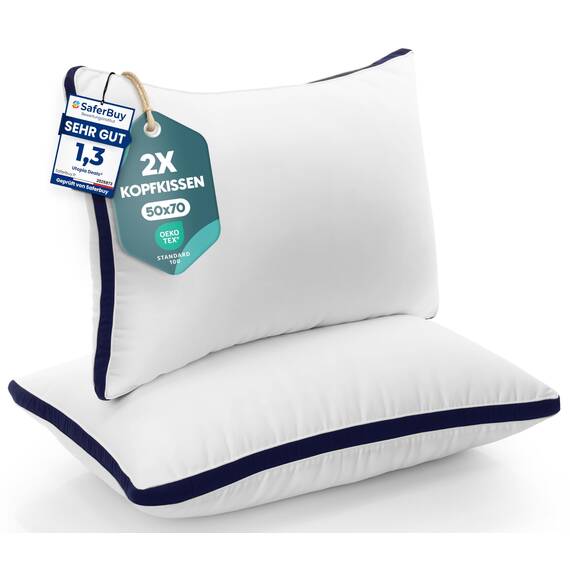 Utopia Bedding Kopfkissen (2er Set), 50 x 70 cm Schlafkissen, Gebürsteter Stoff Bezug Bettkissen, Premium Qualität Weich et Atmungsaktiv Kissen (Marineblau)