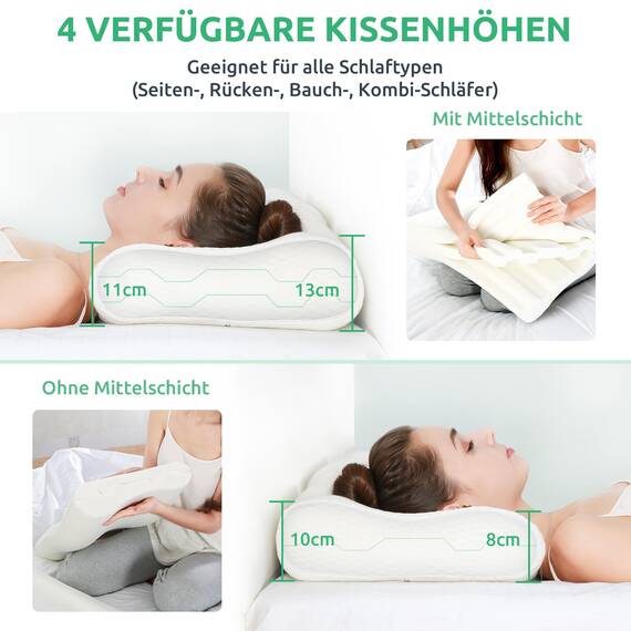 UTTU Memory Foam Kissen, Kopfkissen zur Linderung von Nackenschmerzen, Ergonomisches Nackenkissen Sandwichkissen, verstellbares Memory Schaum Kissen 60x35x13/11cm