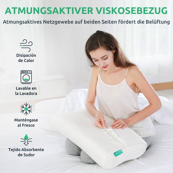 UTTU Memory Foam Kissen, Kopfkissen zur Linderung von Nackenschmerzen, Ergonomisches Nackenkissen Sandwichkissen, verstellbares Memory Schaum Kissen 60x35x13/11cm