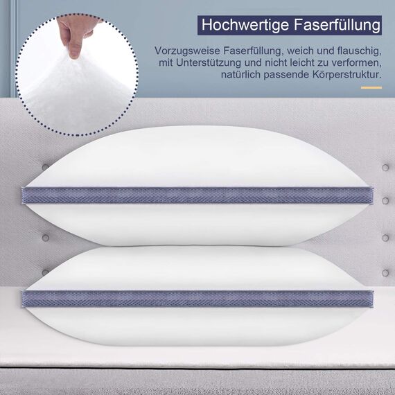 BedStory Kopfkissen 40x80, 2er Set Kissen 40x80, 2x850g 100% Mikrofaser, Stützendes, Atmungsaktives Schlafkissen, Geeignet für Seitenschläfer, Rückenschläfer und Bauchschläfer, Weiß