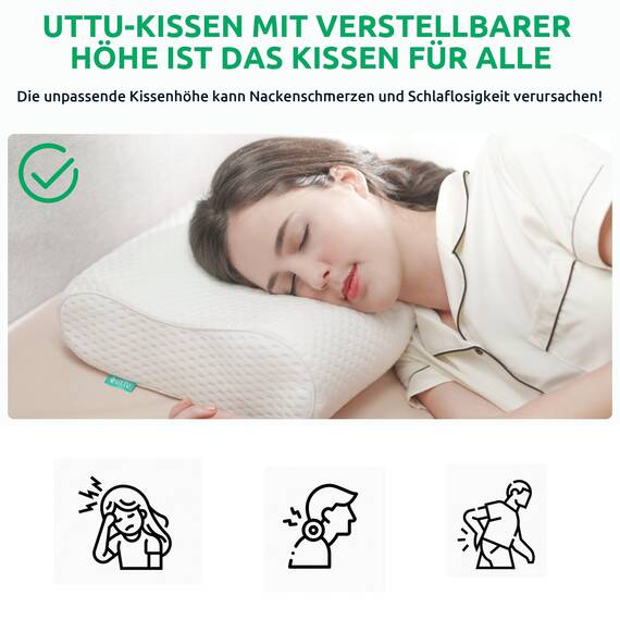 UTTU Memory Foam Kissen, Kopfkissen zur Linderung von Nackenschmerzen, Ergonomisches Nackenkissen Sandwichkissen, verstellbares Memory Schaum Kissen 60x35x13/11cm