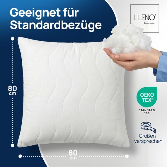LILENO HOME Allergiker Kopfkissen 80x80 (2er Set) – 95°C waschbar, Oeko-Tex & Made in DE – Kissen 80x80 anpassbar für himmlischen Schlaf – Haut schmeichelndes & geruchsfreies Pillow
