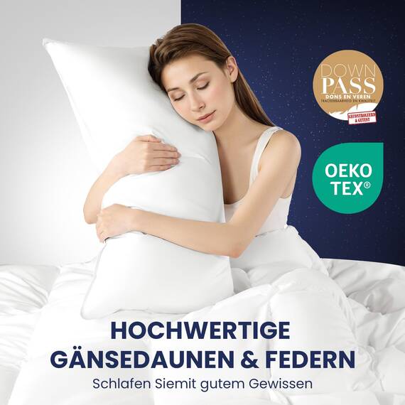 DEITAS AiAngu Daunenkissen flauschig 79.99x79.99 2er - 3-Kammer Design für optimalen Nackenstütz, weiche & atmungsaktive 100% Baumwollbezug - CP(Weiß)