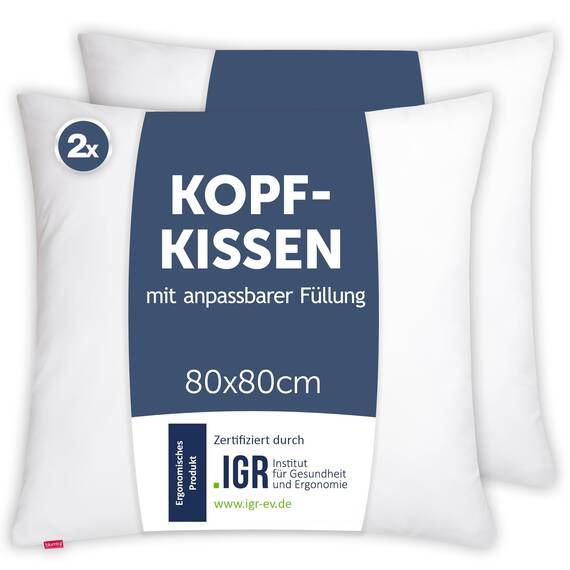 Blumtal Kopfkissen 80x80 cm 2er Set - Nackenkissen mit anpassbarer Füllung - 100% Mikrofaser & waschbar bis 95 Grad - höhenverstellbares Kissen