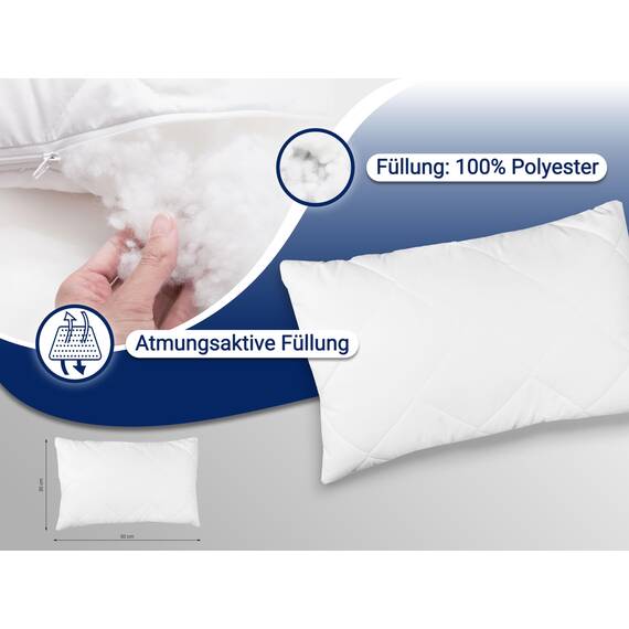 ZOLLNER 2er Set Kissen - Made in Europe – Polyesterfüllung - Bezug aus Mischgewebe - waschbar bis 95°C - 30x50 cm - Hotelqualität - Oeko Tex® Zertifiziert