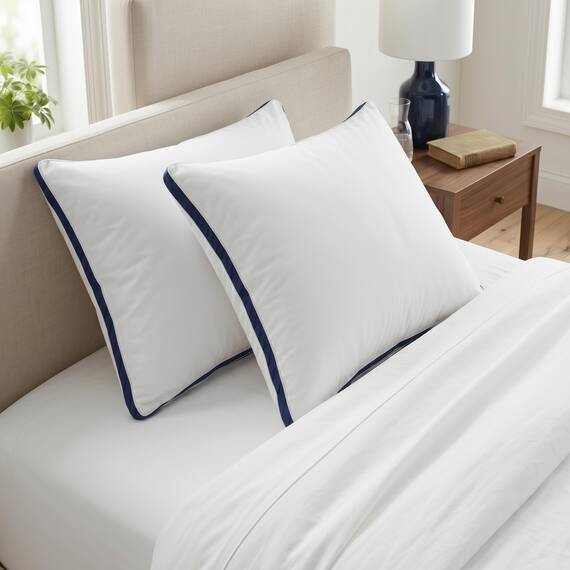 Utopia Bedding Kopfkissen (2er Set), 80 x 80 cm, Gebürsteter Stoff Bezug, Hohlfaser Füllung, Premium Qualität Weich und Atmungsaktiv, Marineblau