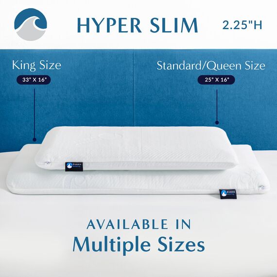 Bluewave Bedding sehr flaches Hyper Slim Gel-Memoryschaum-Kissen für Bauch- und Rückenschläfer, niedriges, flaches Design für Halswirbelsäulenausrichtung, tieferen Schlaf, 5,7 cm hoch, Standardgröße