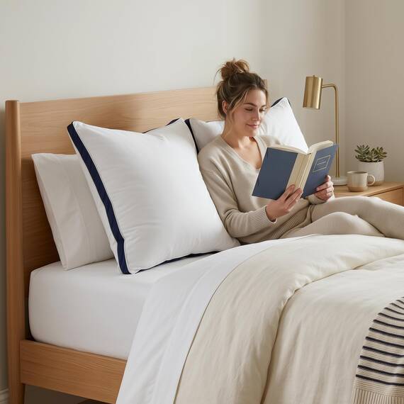 Utopia Bedding Kopfkissen (2er Set), 80 x 80 cm, Gebürsteter Stoff Bezug, Hohlfaser Füllung, Premium Qualität Weich und Atmungsaktiv, Marineblau