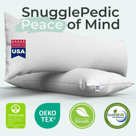 Snuggle-Pedic Extrem luxuriöses, geschreddertes Memory-Foam-Körperkissen in voller Größe mit atmungsaktivem, Kool-Flow-Kissenbezug - passend für 20 x 54 Zoll Körperkissenbezüge und -bezüge
