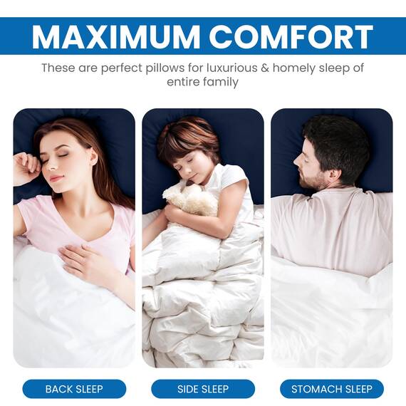Utopia Bedding KopfKissen (2er Set), 40 x 80 cm Schlafkissen, Atmungsaktiv et Weich Kissen (Marineblau)