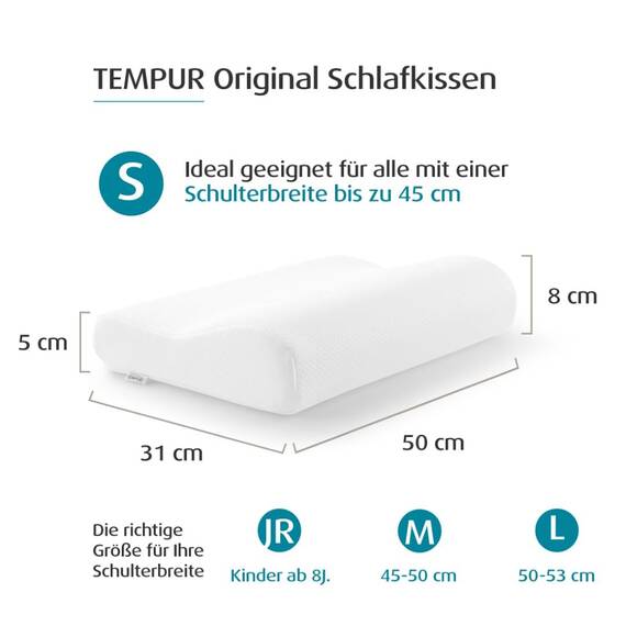 TEMPUR Kissen Set mit Füllung und Bezug, Original Kopfkissen Größe S mit Jersey-Kissenbezug (Platin)