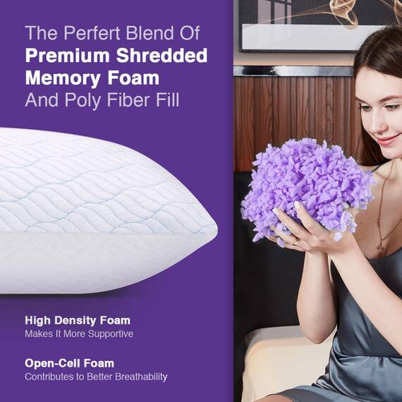 WISHSMILE ZASTION kühlendes geschreddertes Memory-Foam-Kissen zum Schlafen, kühlen, kalten Kissen, Queen-Size-Größe, 2 Stück, mit Reißverschluss, verstellbare Festigkeit für Heiß-, Seiten-, Rücken-
