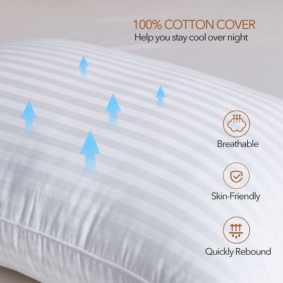 Adam Home Streifen Kissen 2er-Pack (50x75cm) kopfkissen in Hotelqualität, Seitenschläfer-Pillows for Sleeping, schnell zurückfedernde, staubdichte, hochwertig gefüllte Pillow