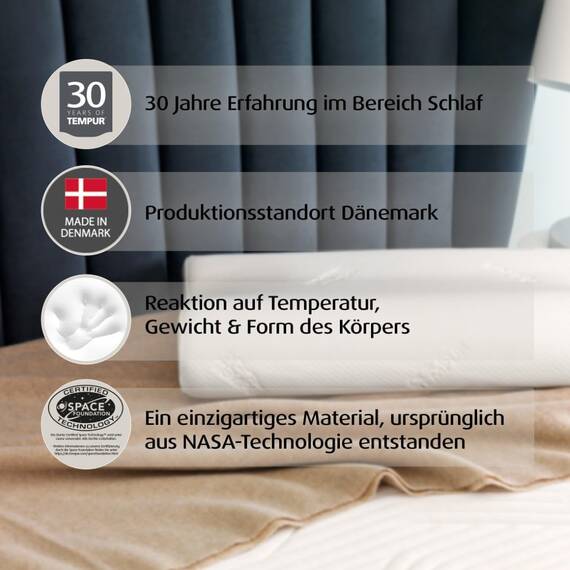 TEMPUR Kissen Set mit Füllung und Bezug, Original Kopfkissen Größe S mit Jersey-Kissenbezug (Platin)