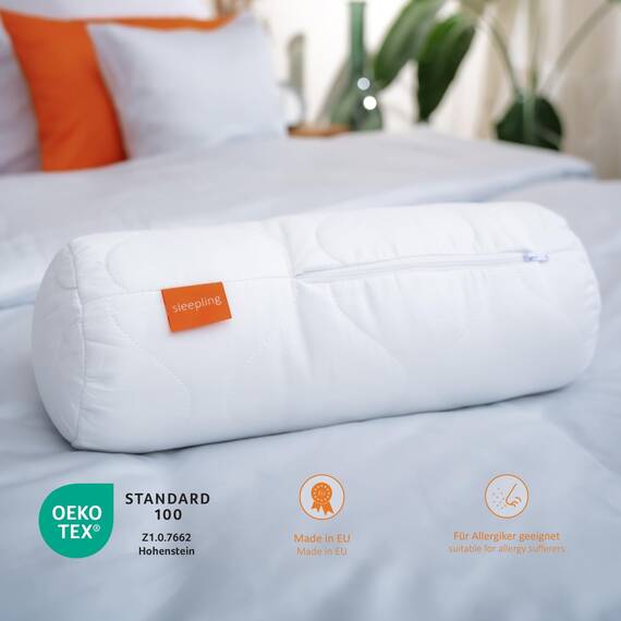 sleepling 2er Set Nackenrolle 15x40 cm, Kopfkissen, Zierkissen, Sofakissen, Allergiker Kissenrolle, waschbar, Made in EU, Oeko-TEX, Schlafrolle 15 x 40, 2 Stück, Komfort 100
