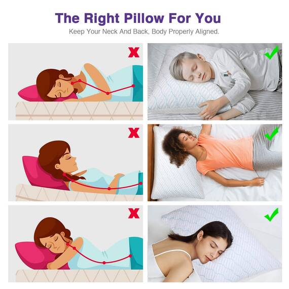 WISHSMILE ZASTION kühlendes geschreddertes Memory-Foam-Kissen zum Schlafen, kühlen, kalten Kissen, Queen-Size-Größe, 2 Stück, mit Reißverschluss, verstellbare Festigkeit für Heiß-, Seiten-, Rücken-