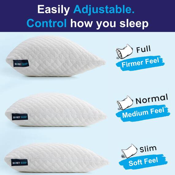 Sidney Sleep Kopfkissen für Seiten- und Rückenschläfer – Komfort bei Nacken- und Schulterschmerzen – verstellbare und anpassbare Füllung aus geschreddertem Memory-Schaum – Queen-Size-Größe – inkl.