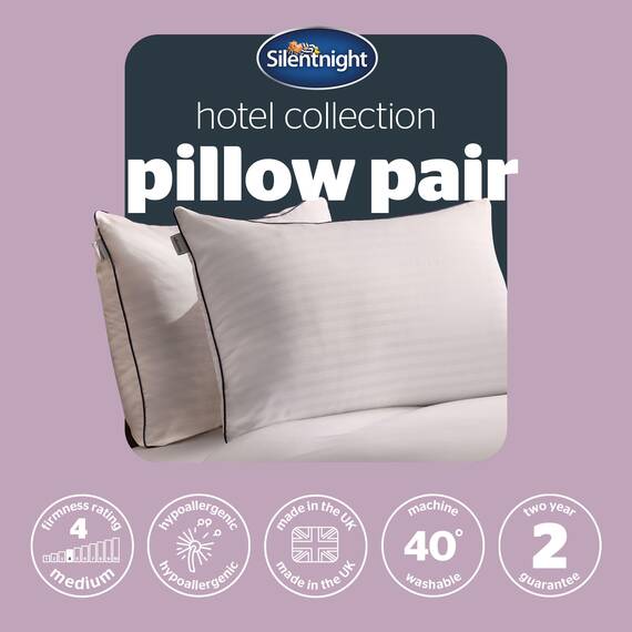 Silentnight Hotel Collection Luxus-Kissen, 2er-Pack, Hotelqualität mit eleganter Paspelierung und weichen Bezügen für Rücken-, Vorder- und Seitenschläfer, hypoallergen und maschinenwaschbar, Weiß