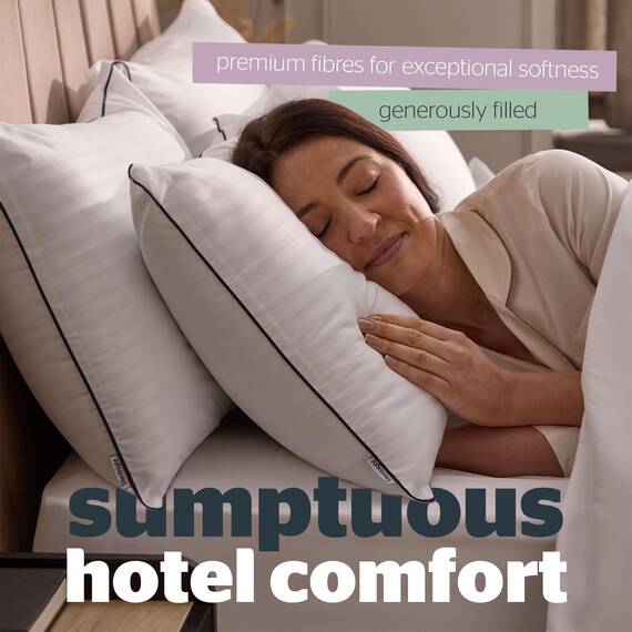 Silentnight Hotel Collection Luxus-Kissen, 2er-Pack, Hotelqualität mit eleganter Paspelierung und weichen Bezügen für Rücken-, Vorder- und Seitenschläfer, hypoallergen und maschinenwaschbar, Weiß