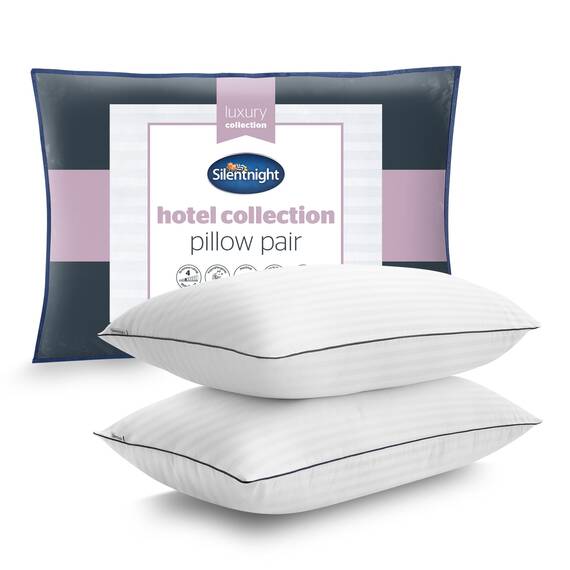 Silentnight Hotel Collection Luxus-Kissen, 2er-Pack, Hotelqualität mit eleganter Paspelierung und weichen Bezügen für Rücken-, Vorder- und Seitenschläfer, hypoallergen und maschinenwaschbar, Weiß