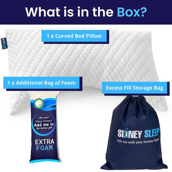 Sidney Sleep Kopfkissen für Seiten- und Rückenschläfer – Komfort bei Nacken- und Schulterschmerzen – verstellbare und anpassbare Füllung aus geschreddertem Memory-Schaum – Queen-Size-Größe – inkl.