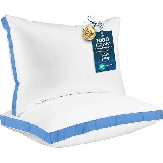 Utopia Bedding Gestepptes Kissen (2er-Pack) Premium Qualität Bettkissen – Seitenschläfer – Blau Zwickel – Queen – 45,7 x 66 cm