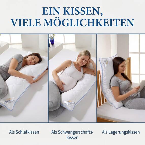 PROCAVE Seitenschläferkissen Top Cool - Kissen lang - atmungsaktives Schlafkissen - Kissen für Seitenschläfer - Body Pillow waschbar - Komfortkissen gegen Rückenschmerzen - Made in Germany - 40x145cm