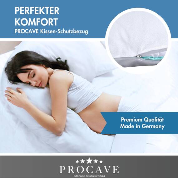 PROCAVE Feinflanell - Schutzbezug für Seitenschläfer-Kissen in der Größe 40 x 200 cm aus 100% Baumwolle - Made in Germany
