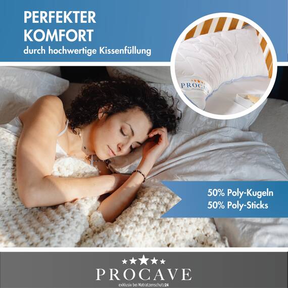 PROCAVE Seitenschläferkissen Top Cool - Kissen lang - atmungsaktives Schlafkissen - Kissen für Seitenschläfer - Body Pillow waschbar - Komfortkissen gegen Rückenschmerzen - Made in Germany - 40x200cm