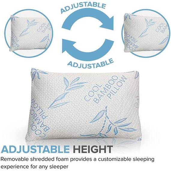 ComfySleep Kingsize-Viskosekissen aus Bambus, kühlend, geschredderter Memory-Schaum, verstellbare Viskose aus Bambus, Abnehmbarer/waschbarer Bezug, 2 Stück