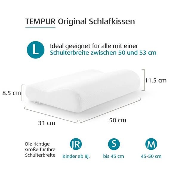 TEMPUR Kissen Set mit Füllung und Bezug, Original Kopfkissen Größe L mit Jersey-Kissenbezug (blau)