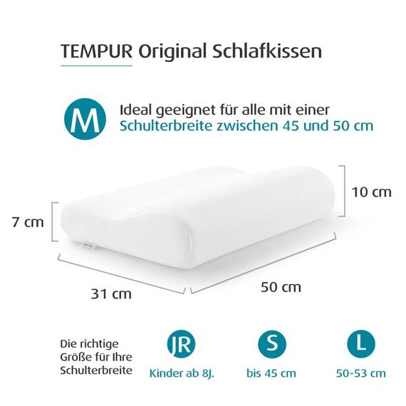 TEMPUR Kissen Set mit Füllung und Bezug, Original Kopfkissen Größe M mit Jersey-Kissenbezug (weiß)