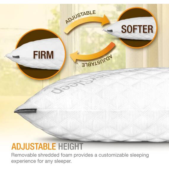 WonderSleep Premium verstellbares Loft [King Size 2er-Pack] – geschreddertes Memory-Schaum-Kissen für Zuhause & Hotel-Kollektion + waschbarer, Abnehmbarer kühlender Bambus-Bezug – 2 Stück King Size
