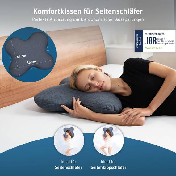 Third of Life Nackenkissen ACAMAR Quickdry, Ergonomisches Seitenschläfer-Kissen, Memory Foam Neck Pillow, Visco-Kopfkissen mit schnelltrocknendem & thermoregulierendem Bezug, HWS Nackenstützkissen