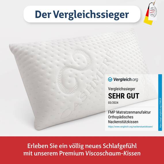 FMP Matratzenmanufaktur Orthopädisches Nackenstützkissen viscoelastisches Kissen, Visco Kopfkissen, Kissen, Nackenkissen 6 cm hoch, weiß