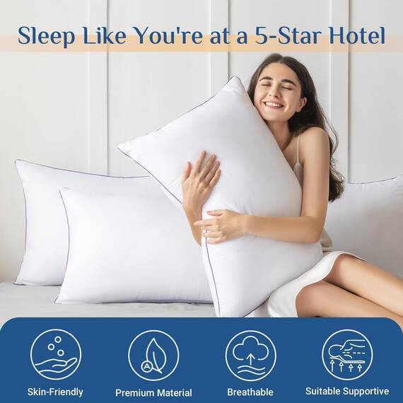 JOLLYVOGUE Kopfkissen Standardgröße 2er Set, Bettkissen 2er Set, kühlende und stützende Kissen mit superweicher Daunen-Alternativfüllung, luxuriöse flauschige Hotelqualität für Seiten-, Rücken- und