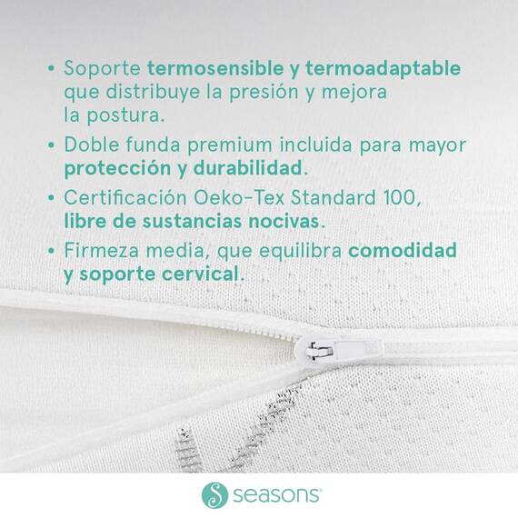 SEASONS – Viskoelastisches Kissen 70 cm, milben- und bakterienhemmend, Stoff mit Silberfaden und Aloe Vera, doppelter Bezug, Ozonreinigungsbehandlung