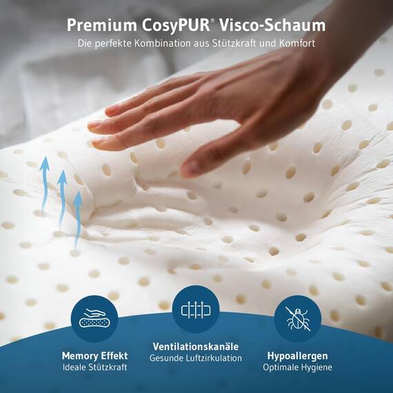 Third of Life Nackenkissen ACAMAR Quickdry, Ergonomisches Seitenschläfer-Kissen, Memory Foam Neck Pillow, Visco-Kopfkissen mit schnelltrocknendem & thermoregulierendem Bezug, HWS Nackenstützkissen