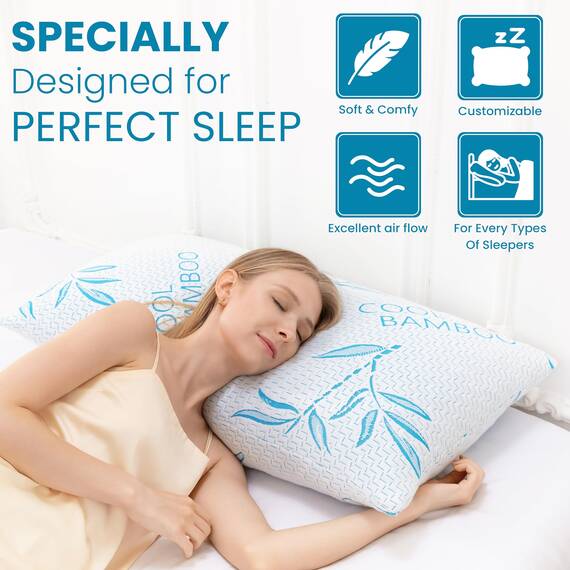 ComfySleep Kingsize-Viskosekissen aus Bambus, kühlend, geschredderter Memory-Schaum, verstellbare Viskose aus Bambus, Abnehmbarer/waschbarer Bezug, 2 Stück