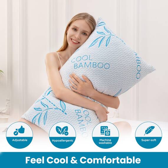 ComfySleep Kingsize-Viskosekissen aus Bambus, kühlend, geschredderter Memory-Schaum, verstellbare Viskose aus Bambus, Abnehmbarer/waschbarer Bezug, 2 Stück