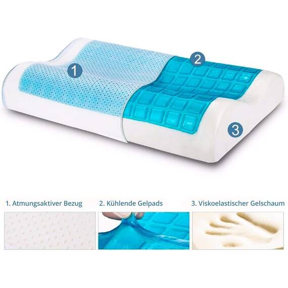 MaxxGoods Kühlendes Kopfkissen 50 x 30 cm Kissenkern ist Ergonomisch, Orthopädisch, Hyperallergen SnapNap Nackenstützkissen